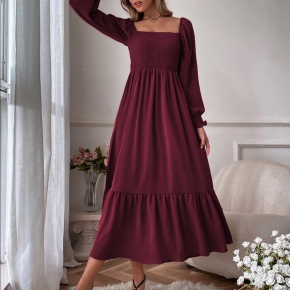 Boho brown shirted ruffle hem flounce sleeve maxi dress - Picture 12 of 14